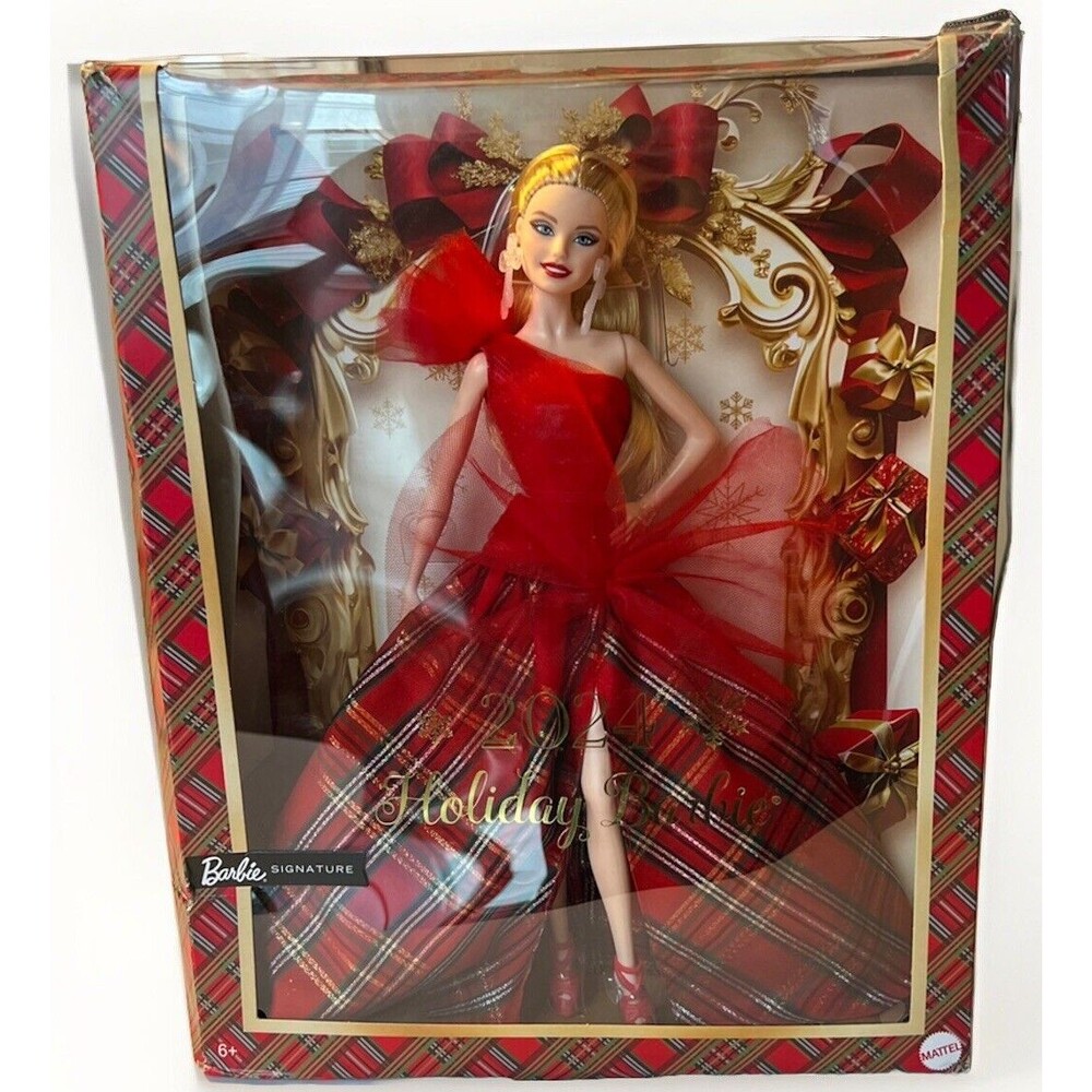 Barbie Signature Doll 2024 Holiday Blonde Fashion Doll Gown Plaid Skirt NIB